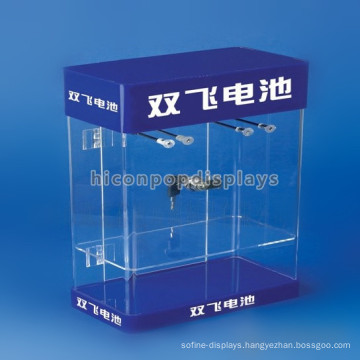 Durable Lighting Supermarket Cell Phone Battery Retail Countertop Clear Acrylic Display Showcase
